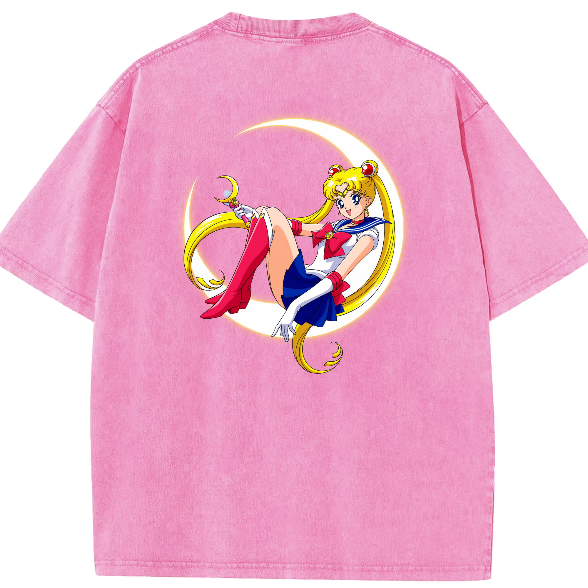 （画像用） 美少女戦士セーラームーン 月野 うさぎ つきの うさぎ Sailor Moon Tsukino Usagi 綿100% ヴィンテージ風 半袖Tシャツ（背面プリント）